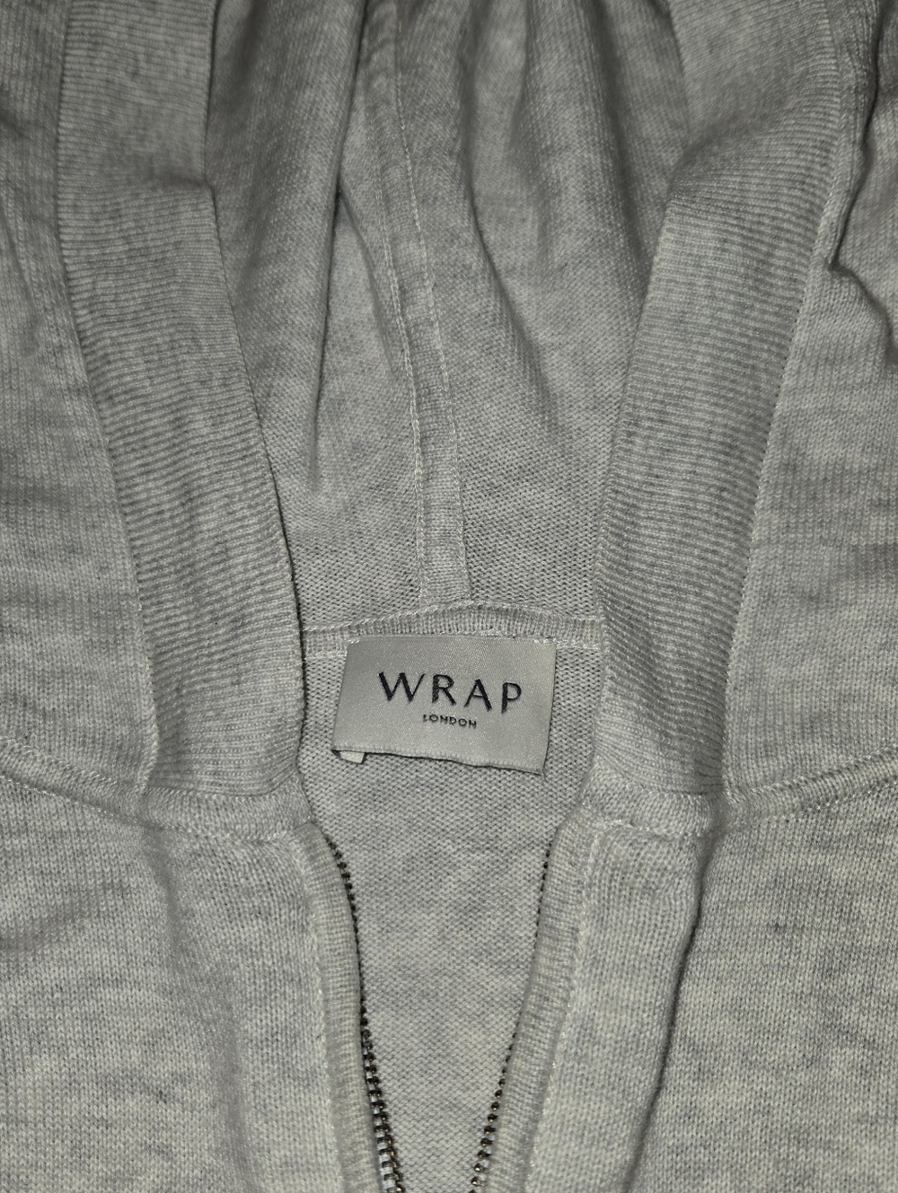 Wrap London Organic Cotton Knit Zip Hoodie Cardigan Sweater Beachy Neutral Gray